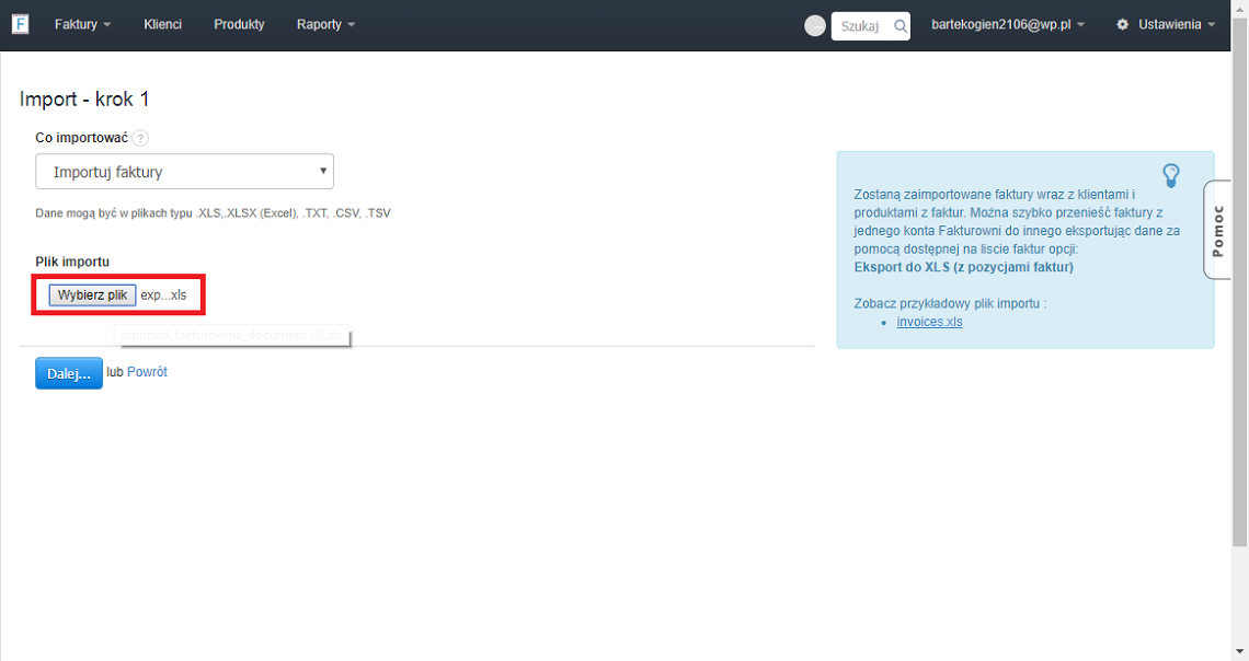 Import dokumentów Fakturownia