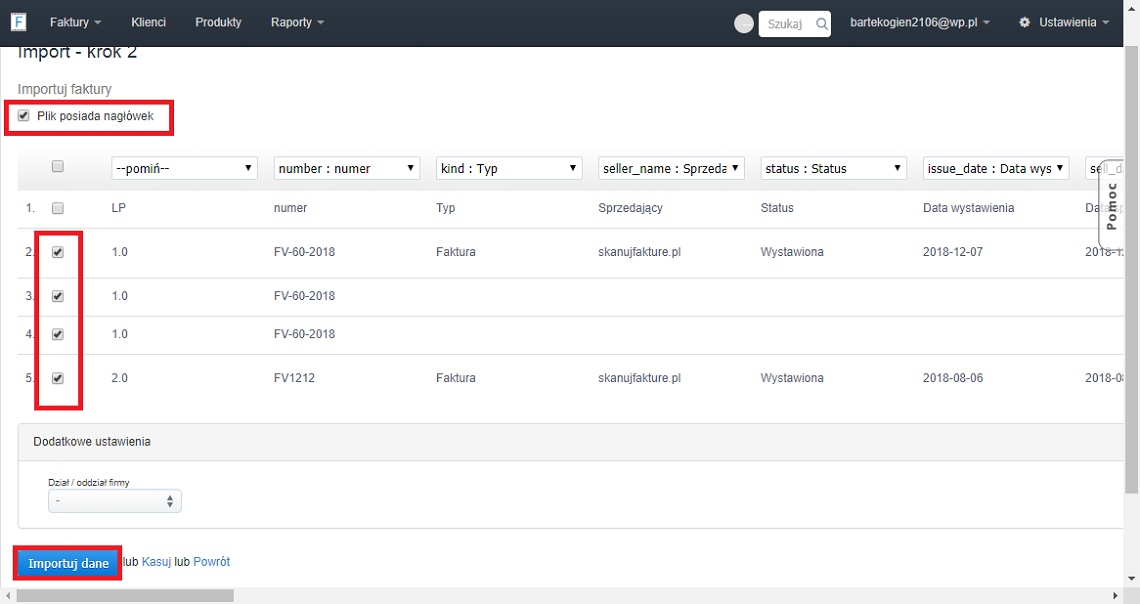 Import dokumentów Fakturownia