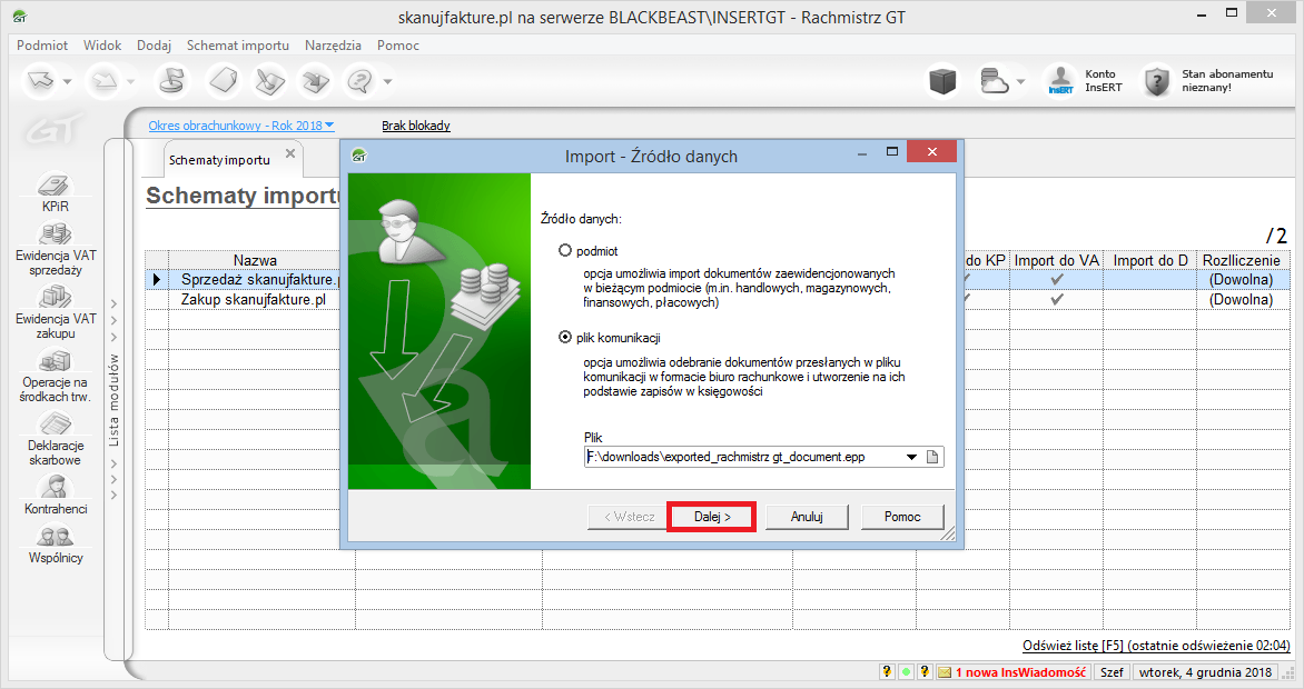 Import dokumentów do Insert Rachmistrz GT