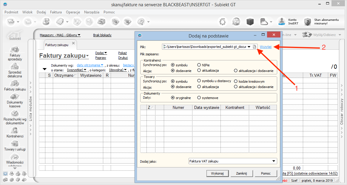 Import dokumentów do Insert Subiekt GT