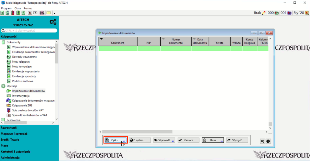 Import dokumentów Mała Księgowość RP