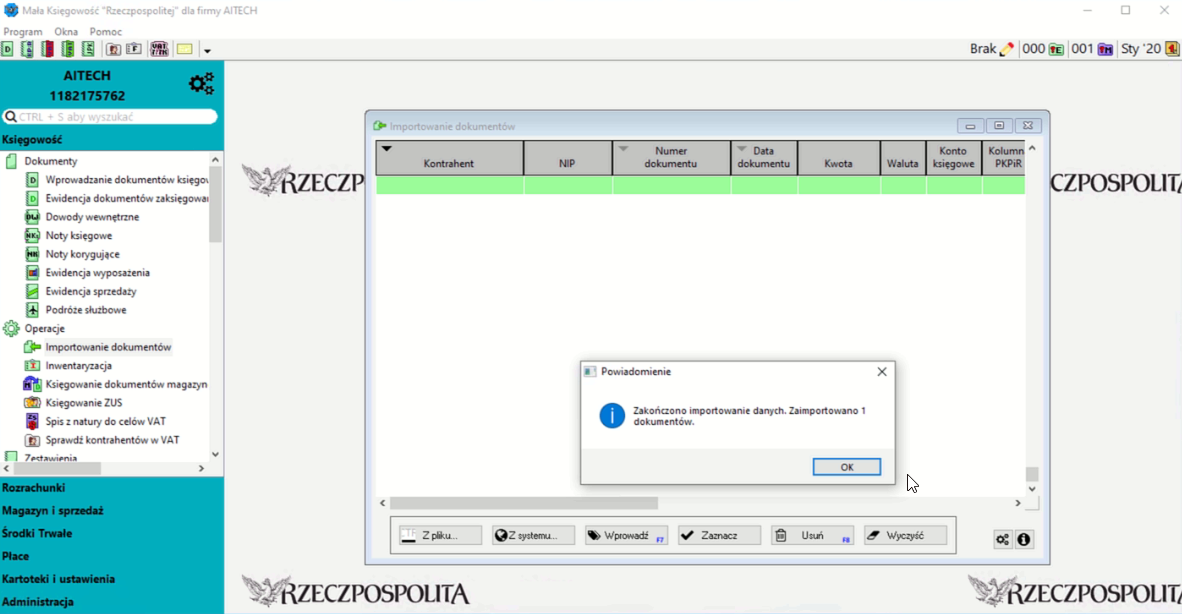 Import dokumentów Mała Księgowość RP