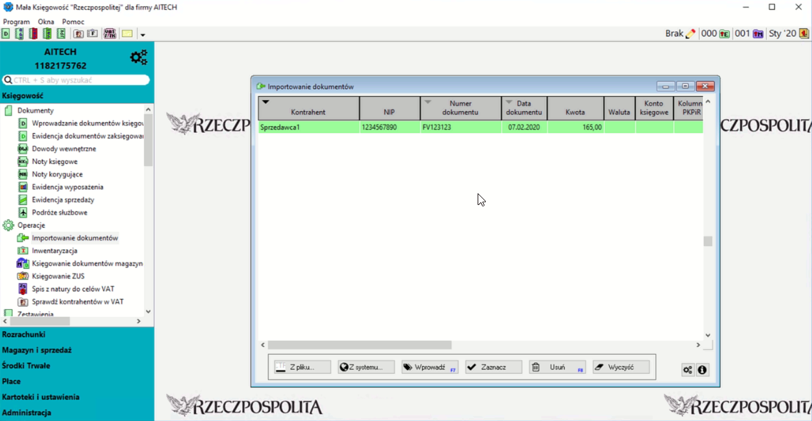 Import dokumentów Mała Księgowość RP
