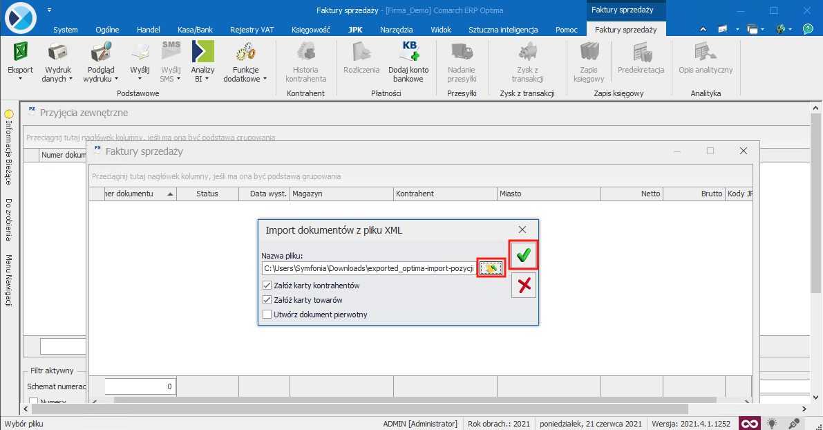 Importu pozycji do Comarch Optima draggable=