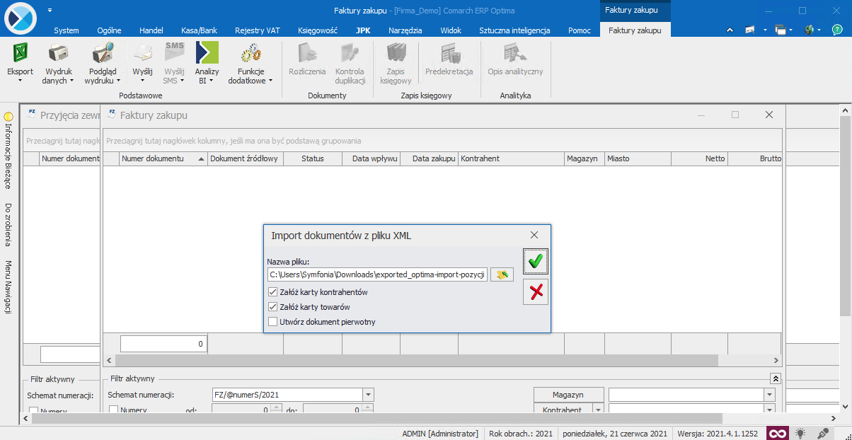 Importu pozycji do Comarch Optima draggable=