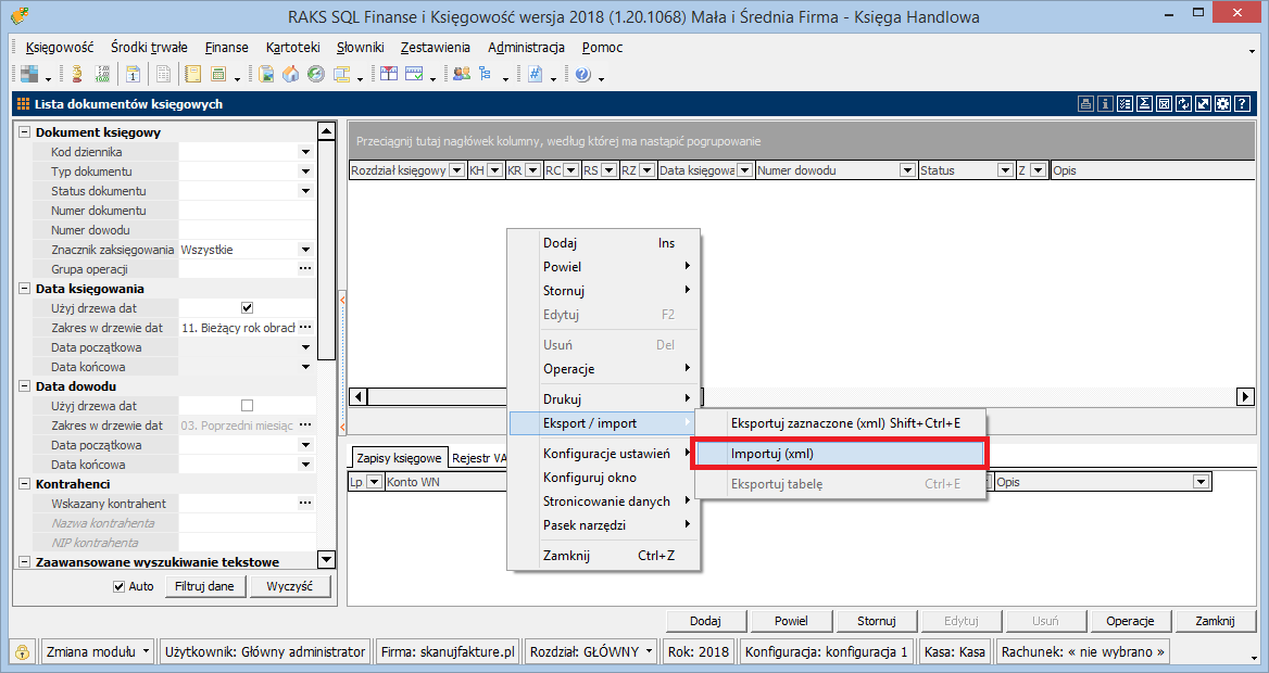 Import dokumentów do raksSql