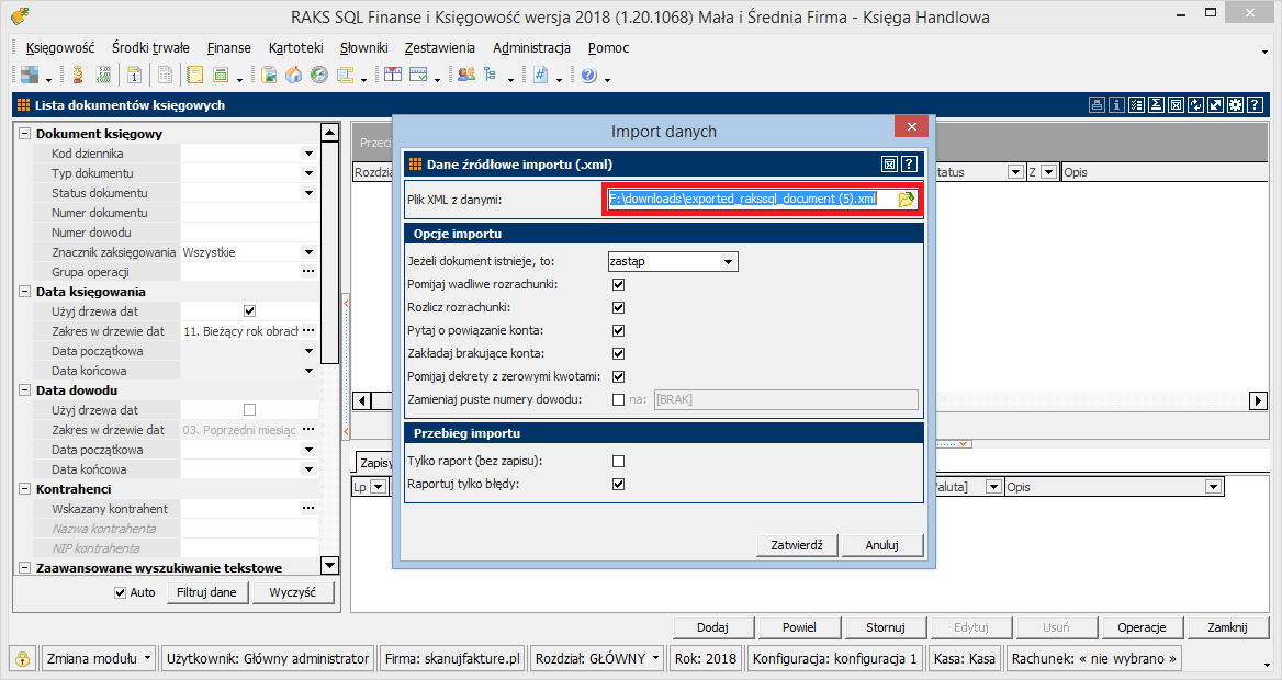 Import dokumentów do raksSql