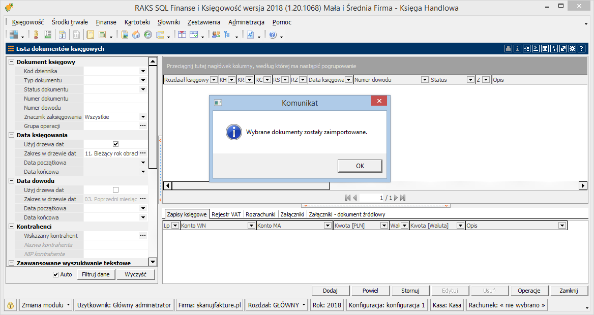 Import dokumentów do raksSql