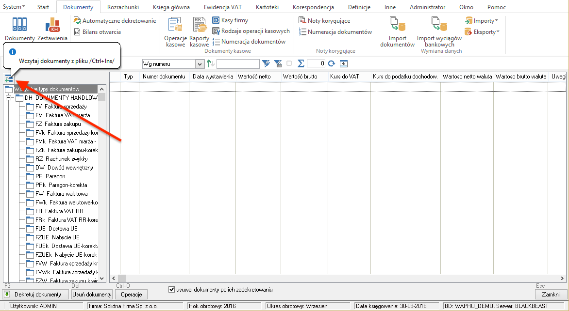 Konfiguracja importu dokumentów do Asseco WAPRO fakir