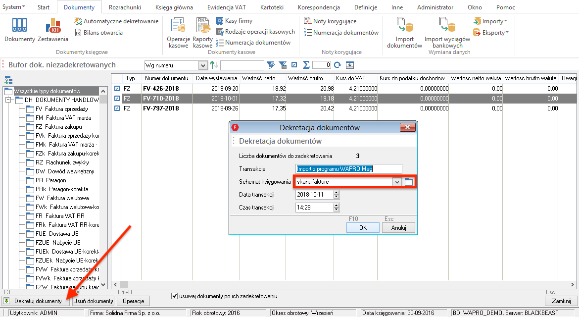 Konfiguracja importu dokumentów do Asseco WAPRO fakir