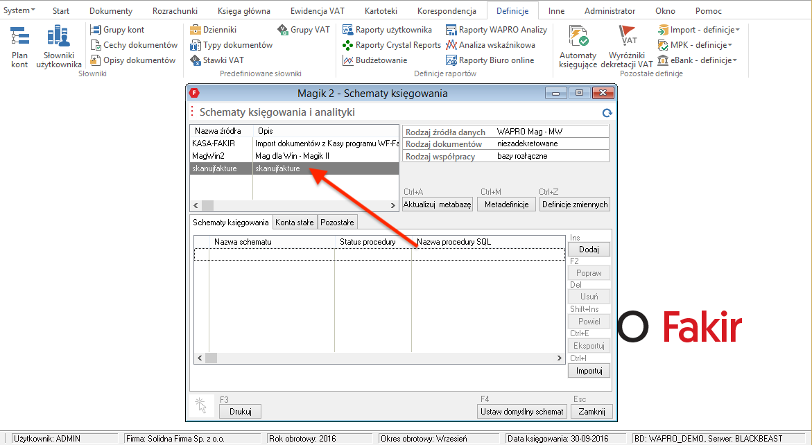 Konfiguracja importu dokumentów do Asseco WAPRO fakir