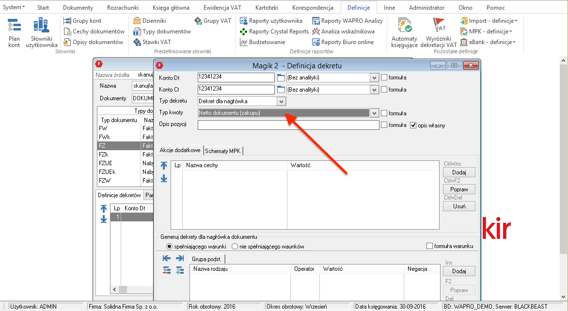 Konfiguracja importu dokumentów do Asseco WAPRO fakir