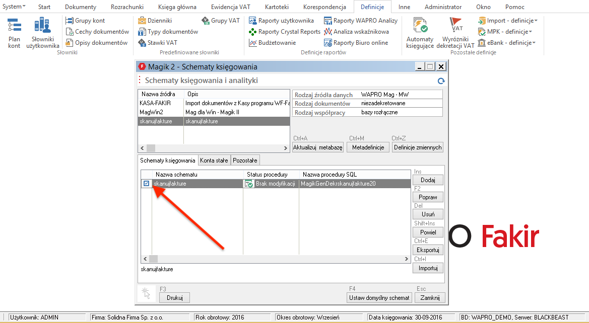 Konfiguracja importu dokumentów do Asseco WAPRO fakir
