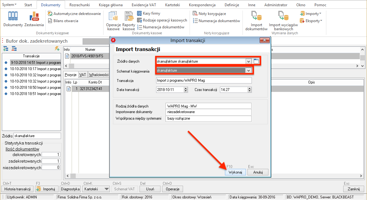 Konfiguracja importu dokumentów do Asseco WAPRO fakir