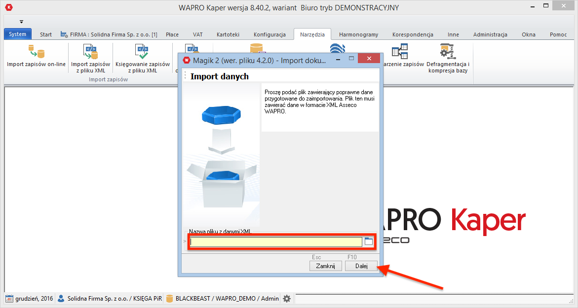 Konfiguracja importu dokumentów do Asseco WAPRO kaper