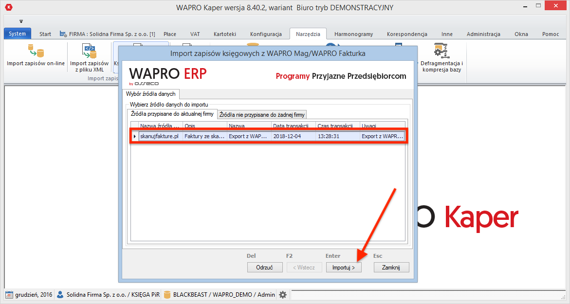 Konfiguracja importu dokumentów do Asseco WAPRO kaper
