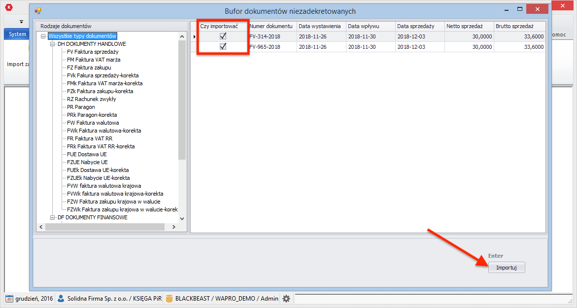 Konfiguracja importu dokumentów do Asseco WAPRO kaper